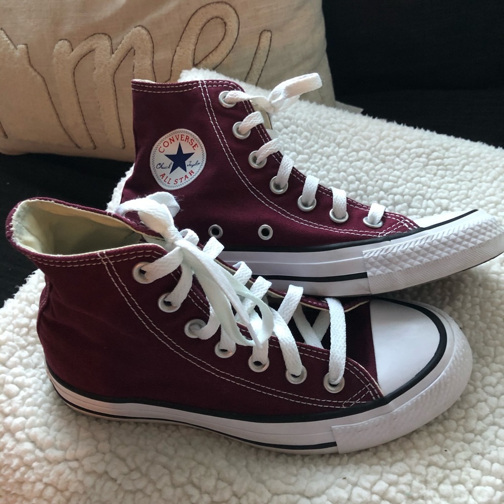 maroon high top converse